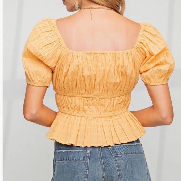 Easel Apricot Puff Sleeve Blouse - Picture 4 of 4